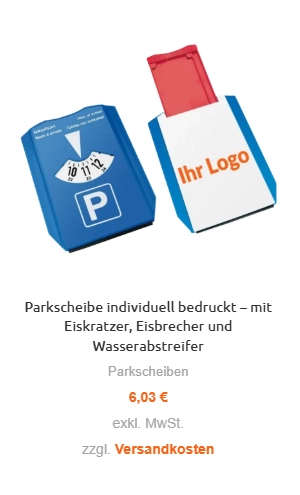 Parkscheibe individuell bedruckt mit Logo, Eiskratzer, Eisbrecher und Wasserabstreifer als vielseitiger Werbeartikel für Fahrzeuge